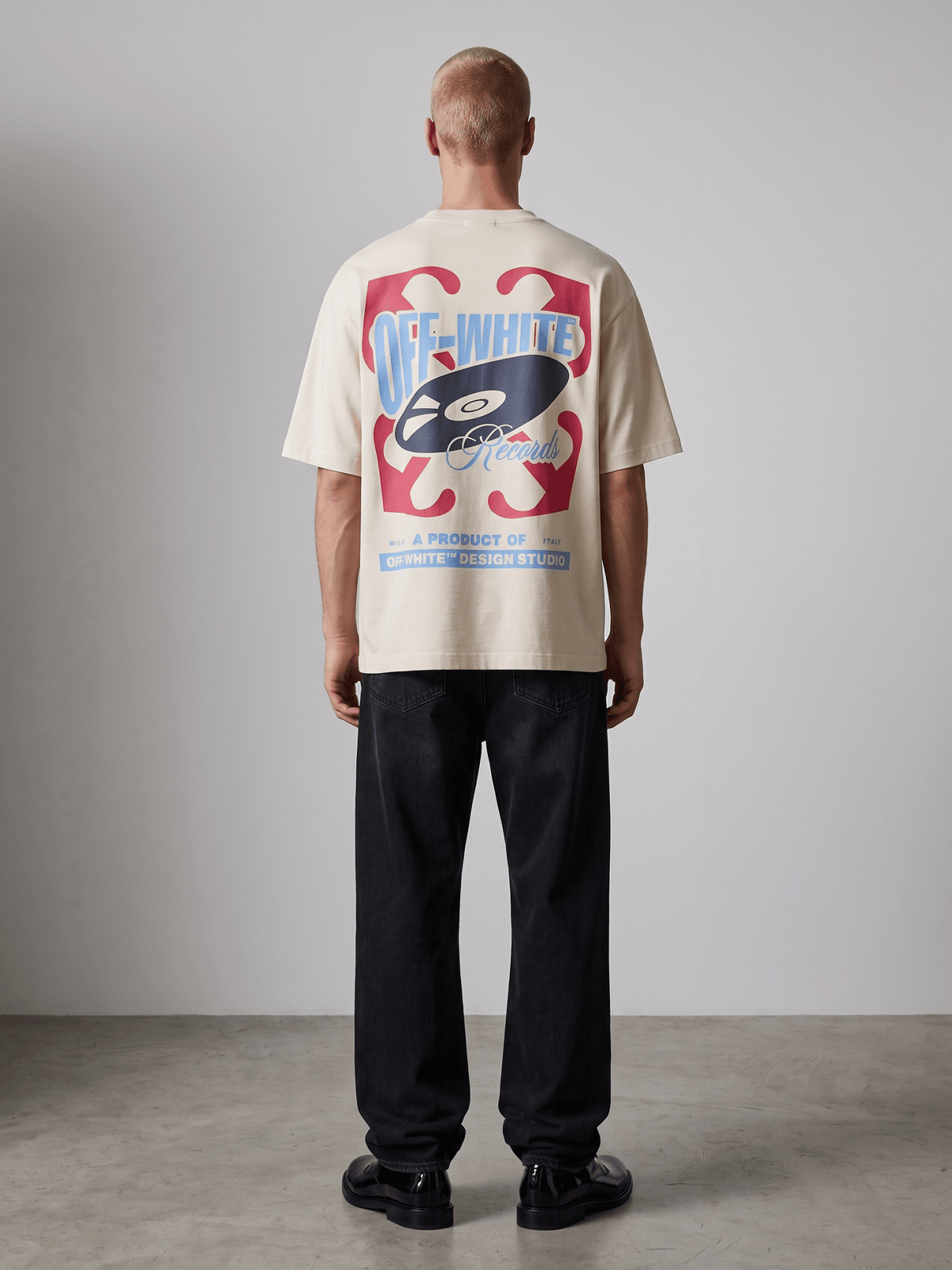 OFF WHITE BEIGE RECORDS LOGO OVERSIZED SKATE TEE