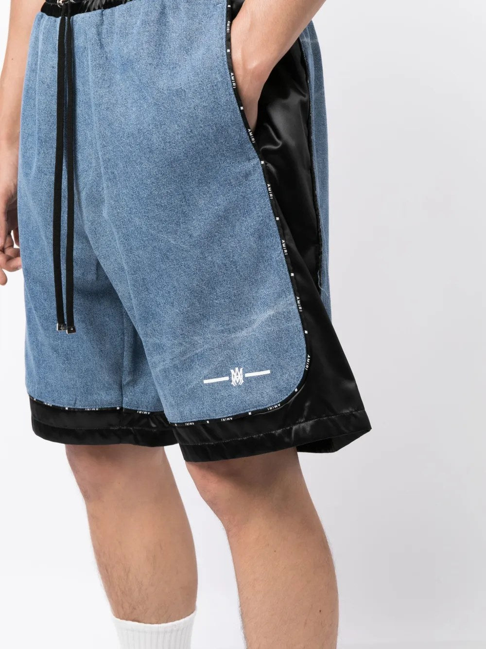 AMIRI DENIM PRINT LOGO TRACK SHORTS