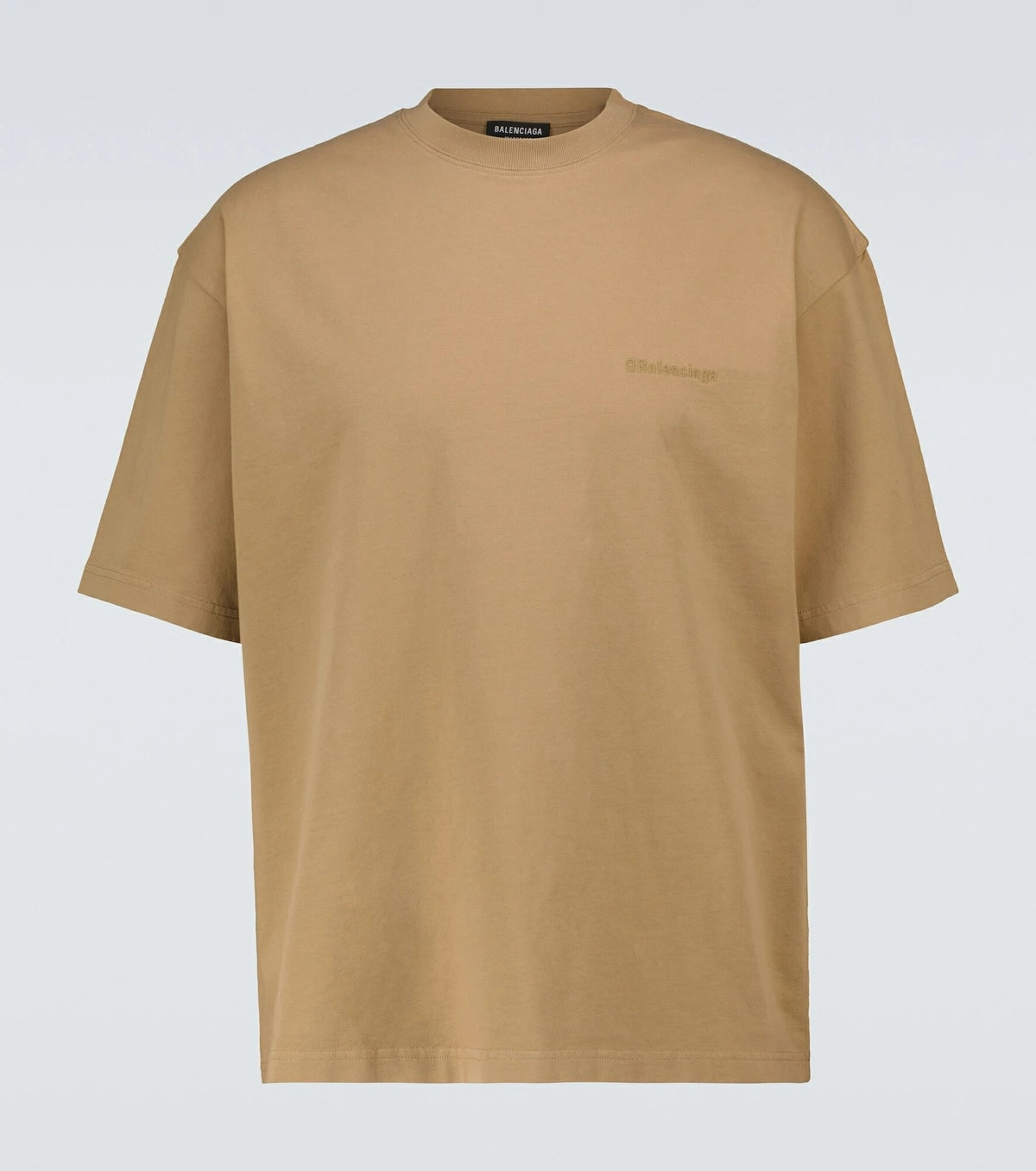BALENCIAGA EMBROIDERED MINI LOGO T-SHIRT CAMEL