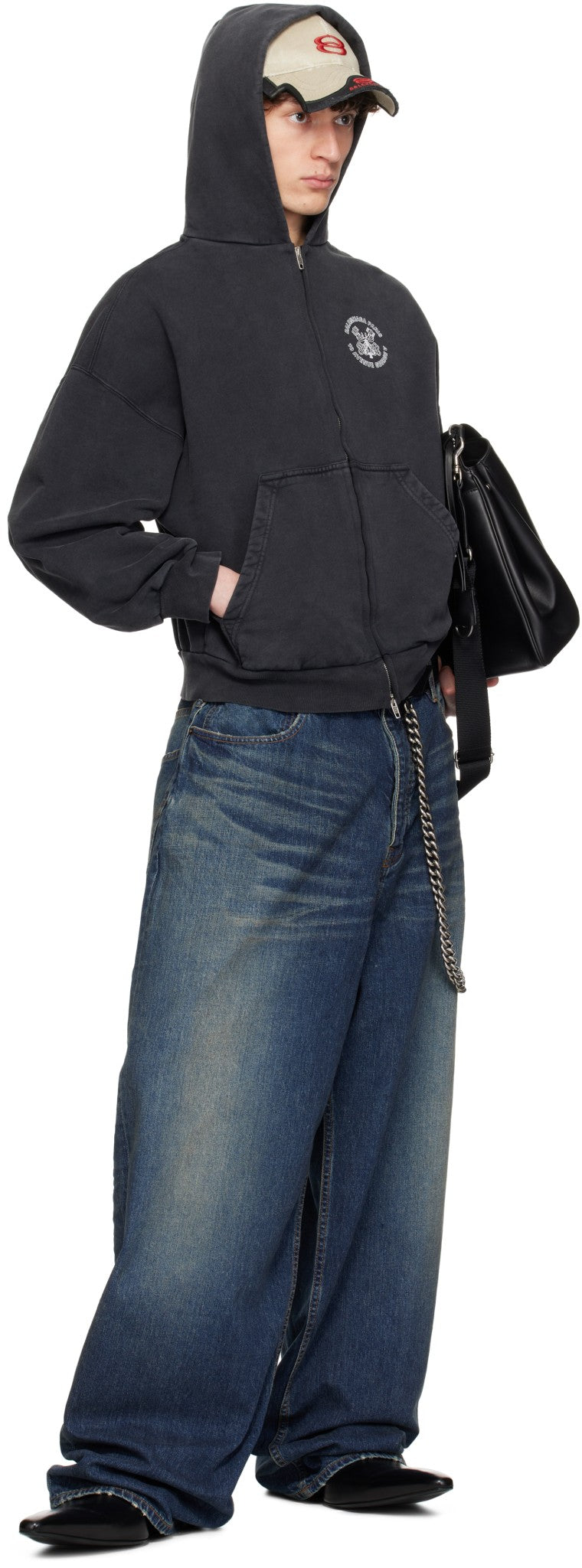 BALENCIAGA KEY CREST MOLLETON ARCHETYPE ZIP UP WASHED BLACK