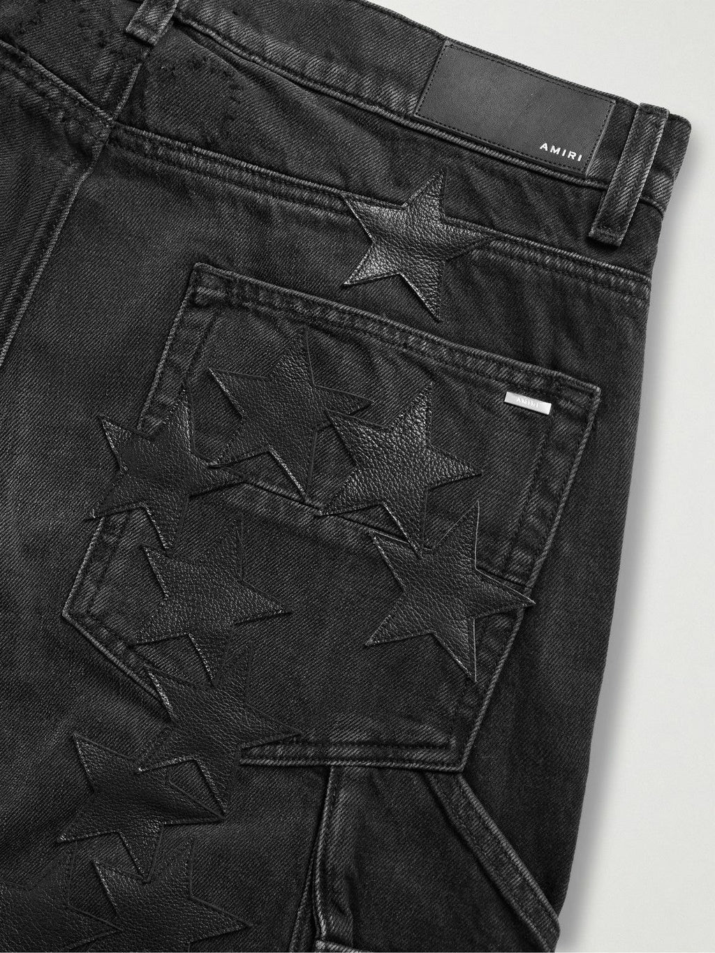 AMIRI CHEMIST CARPENTER STRAIGHT-LEG LEATHER-APPLIQUÉD JEANS