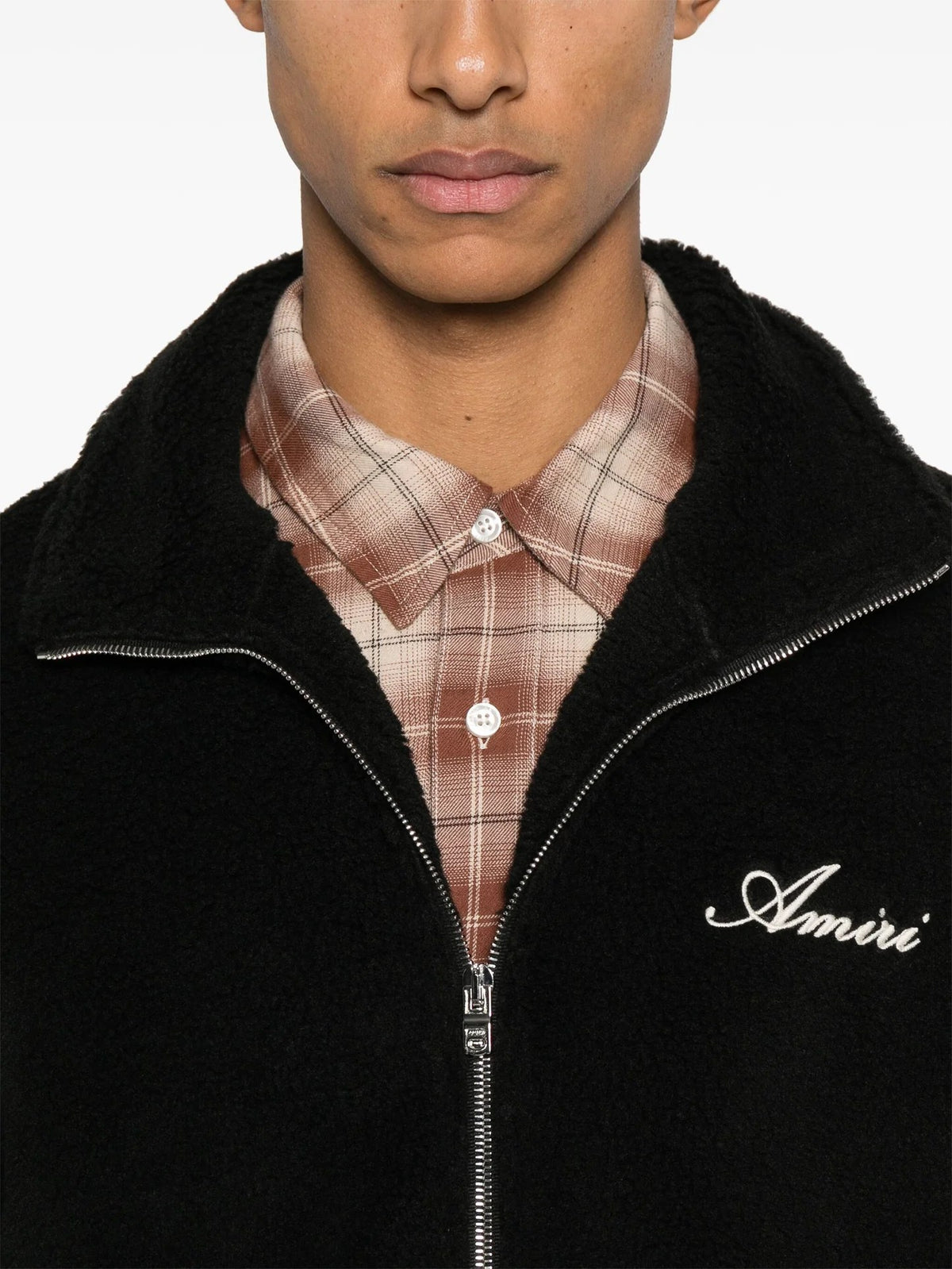 AMIRI BONES ZIP HOODIE SHERPA BLACK