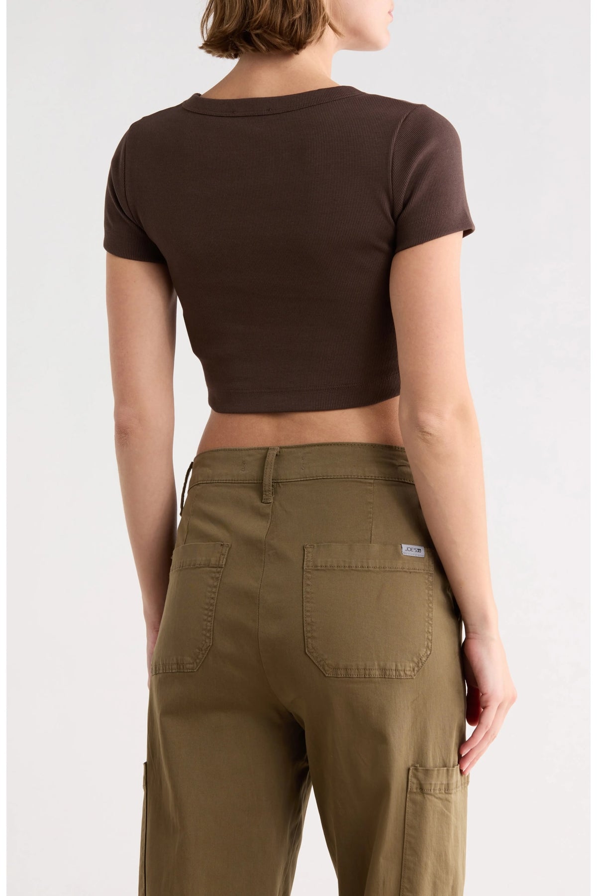 OFF WHITE RIBBED OFF CROP T-SHIRT BROWN