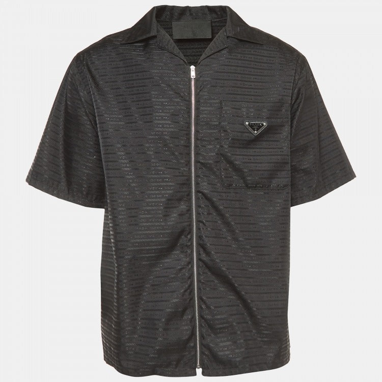 PRADA RE-NYLON ZIP UP LOGO JACKET BLACK