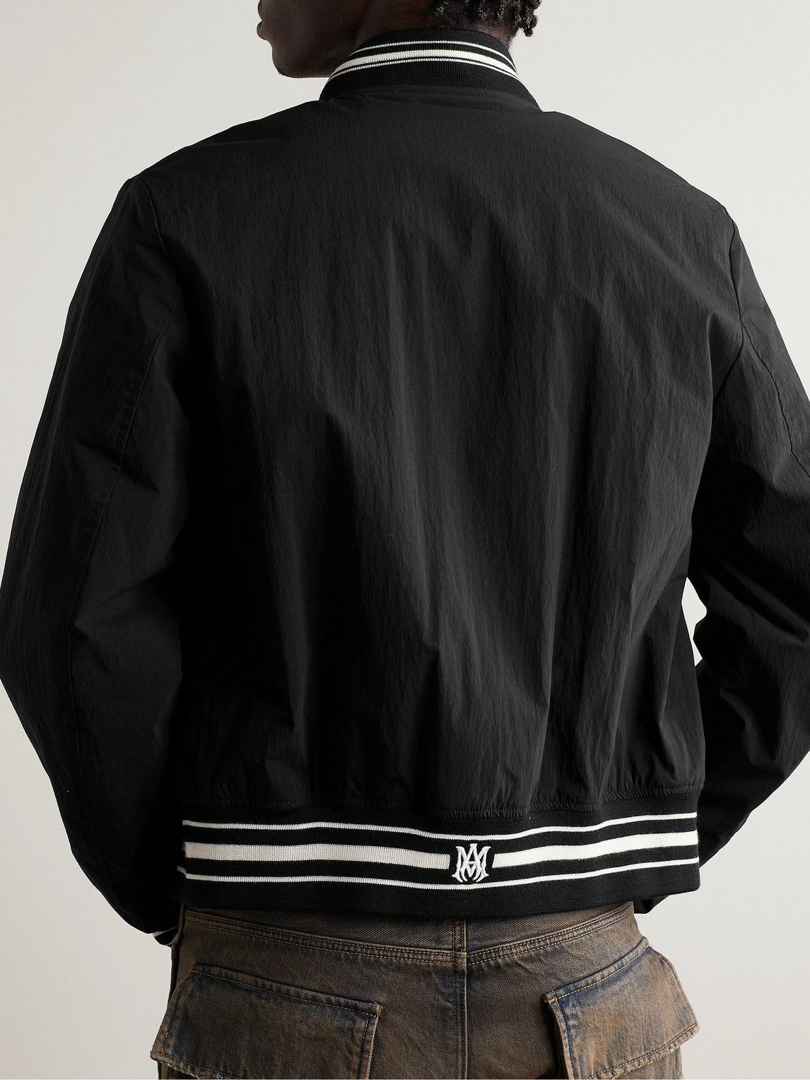 AMIRI 22 DISTRESSED LOGO BOMBER NYLON JACKET