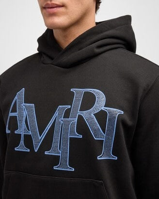 AMIRI BLACK AND BLUE CRYSTAL STAGGERED LOGO HOODIE