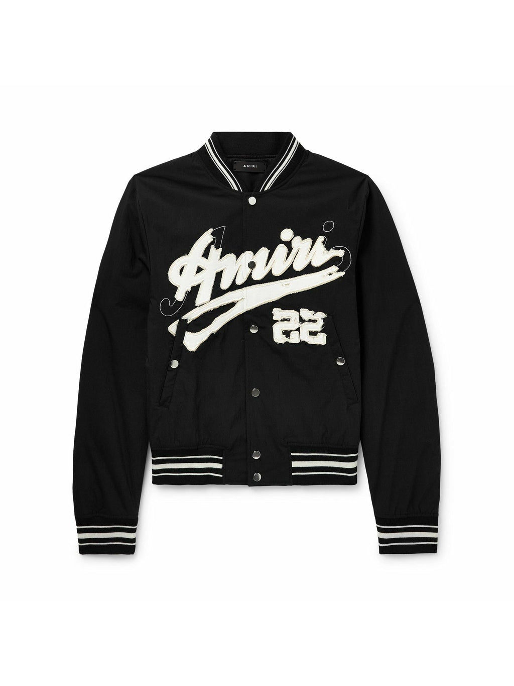 AMIRI 22 DISTRESSED LOGO BOMBER NYLON JACKET