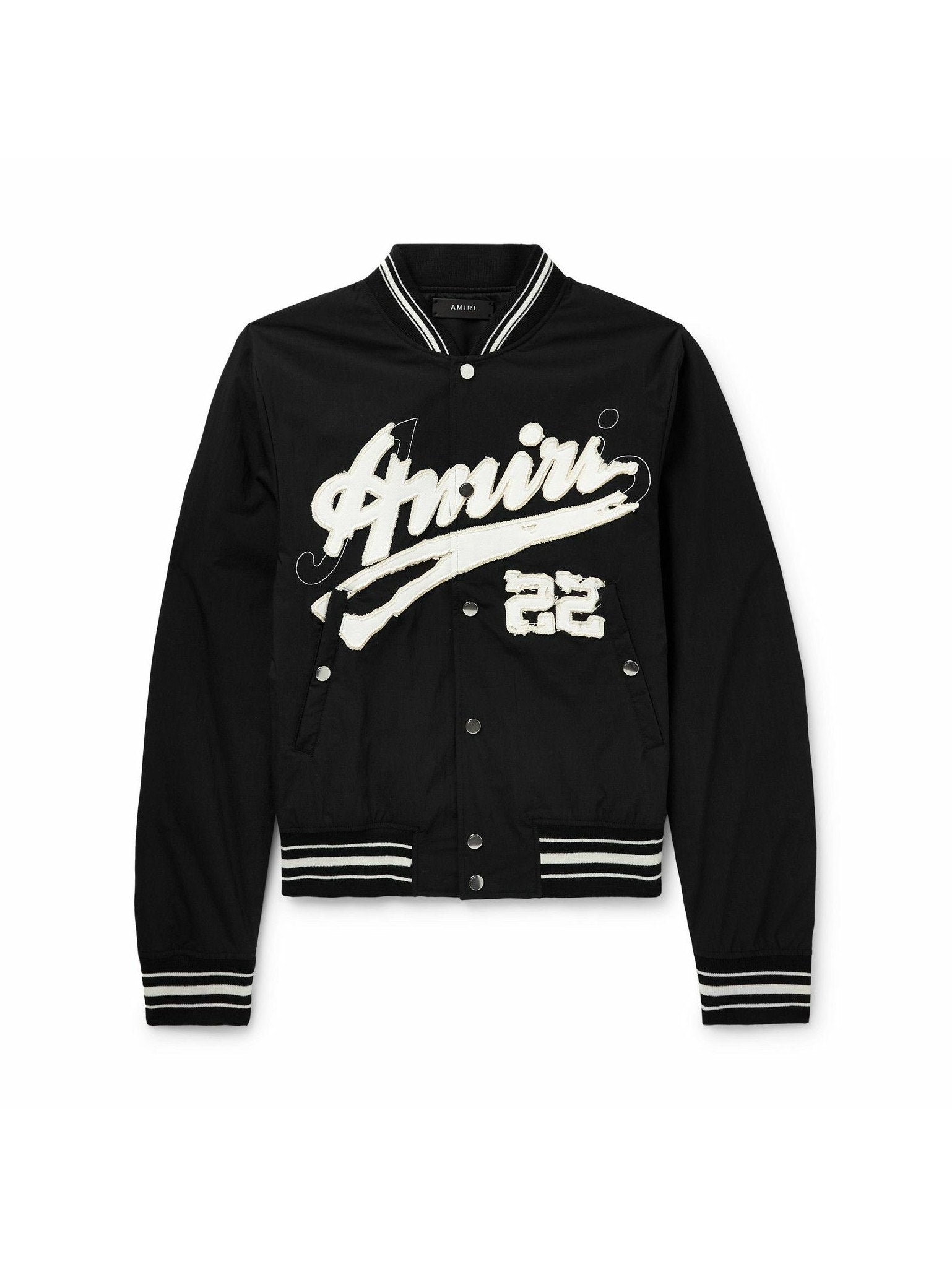 AMIRI 22 DISTRESSED LOGO BOMBER NYLON JACKET