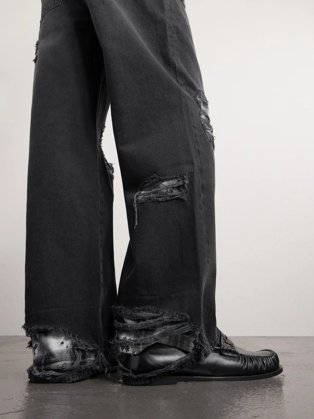 AMIRI DISTRESSED WIDE LEG FLANNELS JEANS