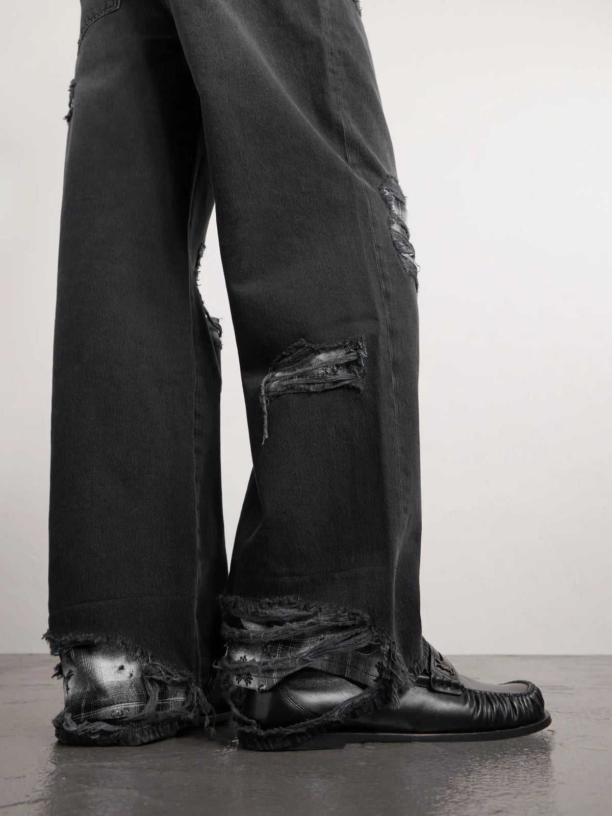 AMIRI DISTRESSED WIDE LEG FLANNELS JEANS