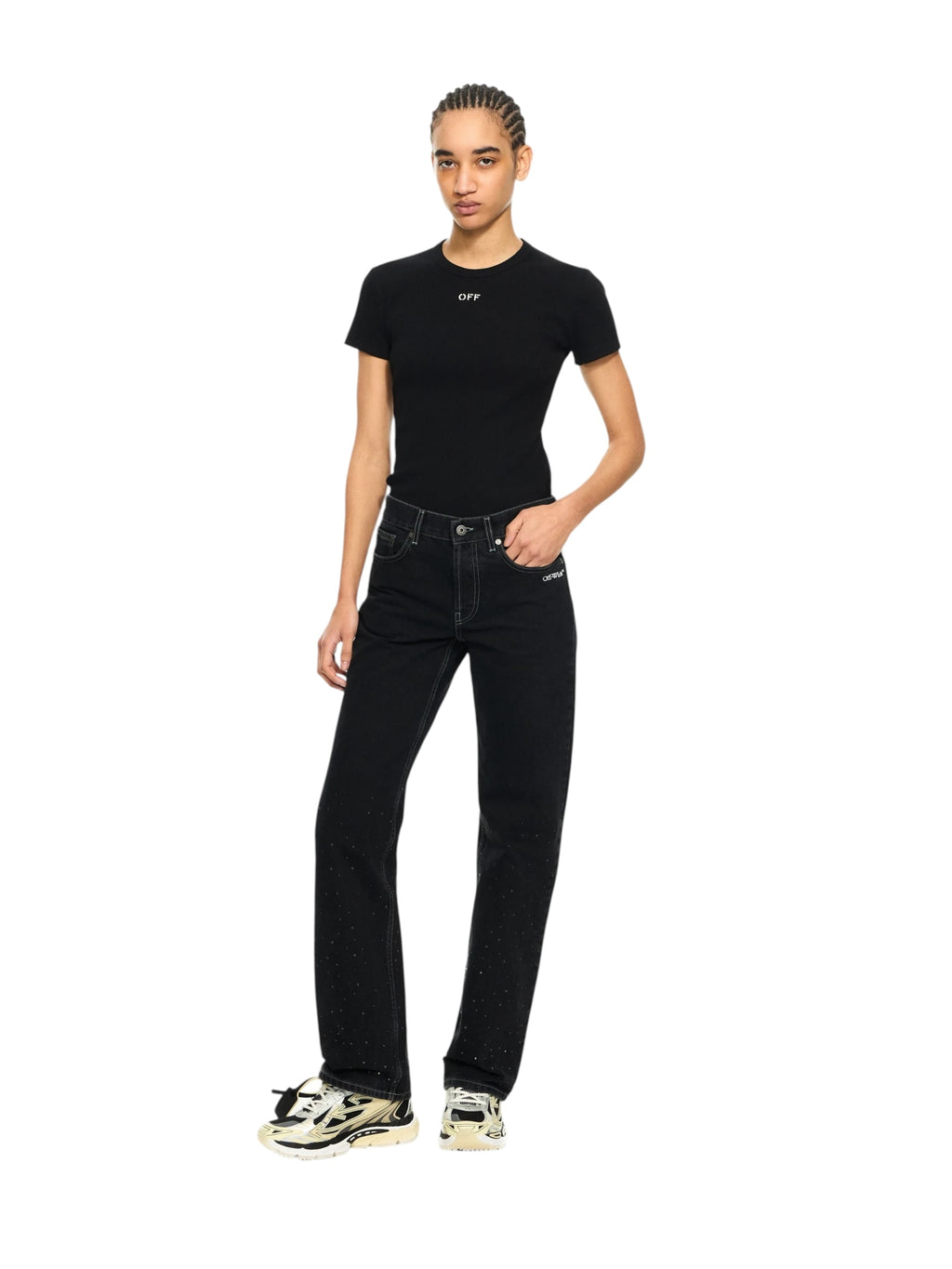 OFF WHITE RIBBED BASIC T-SHIRT BLACK