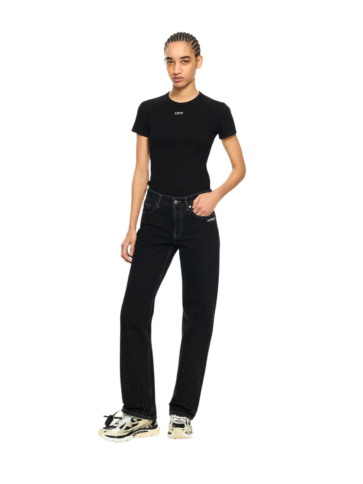 OFF WHITE RIBBED BASIC T-SHIRT BLACK