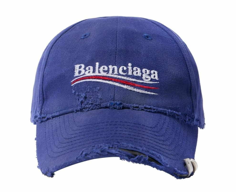 BALENCIAGA POLITICAL COTTON DRILL HAT BLUE