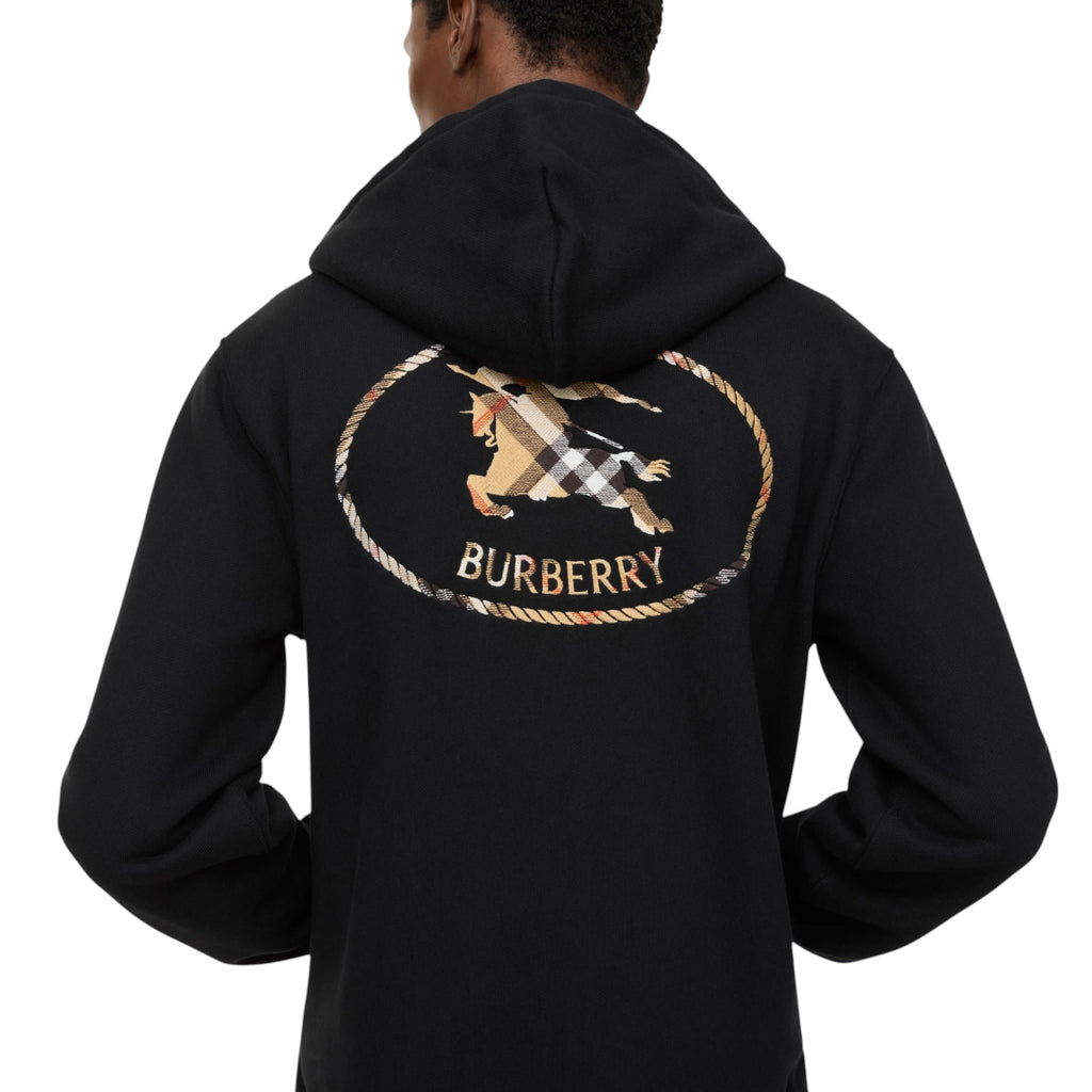 BURBERRY CHECK KNIGHT BLACK STAMP COTTON ZIP UP HOODIE