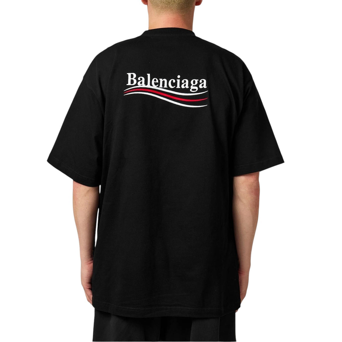 BALENCIAGA POLITICAL CAMPAIGN EMBROIDERED BLACK T-SHIRT