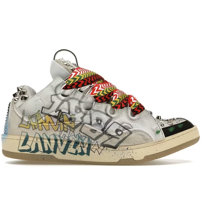 LANVIN CURB MULTICOLOR LACE SNEAKERS GREY GRAFFITI