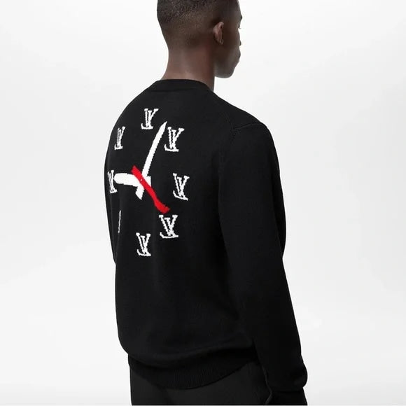 LOUIS VUITTON CLOCK INTARSIA PULLOVER KNIT SWEATER BLACK