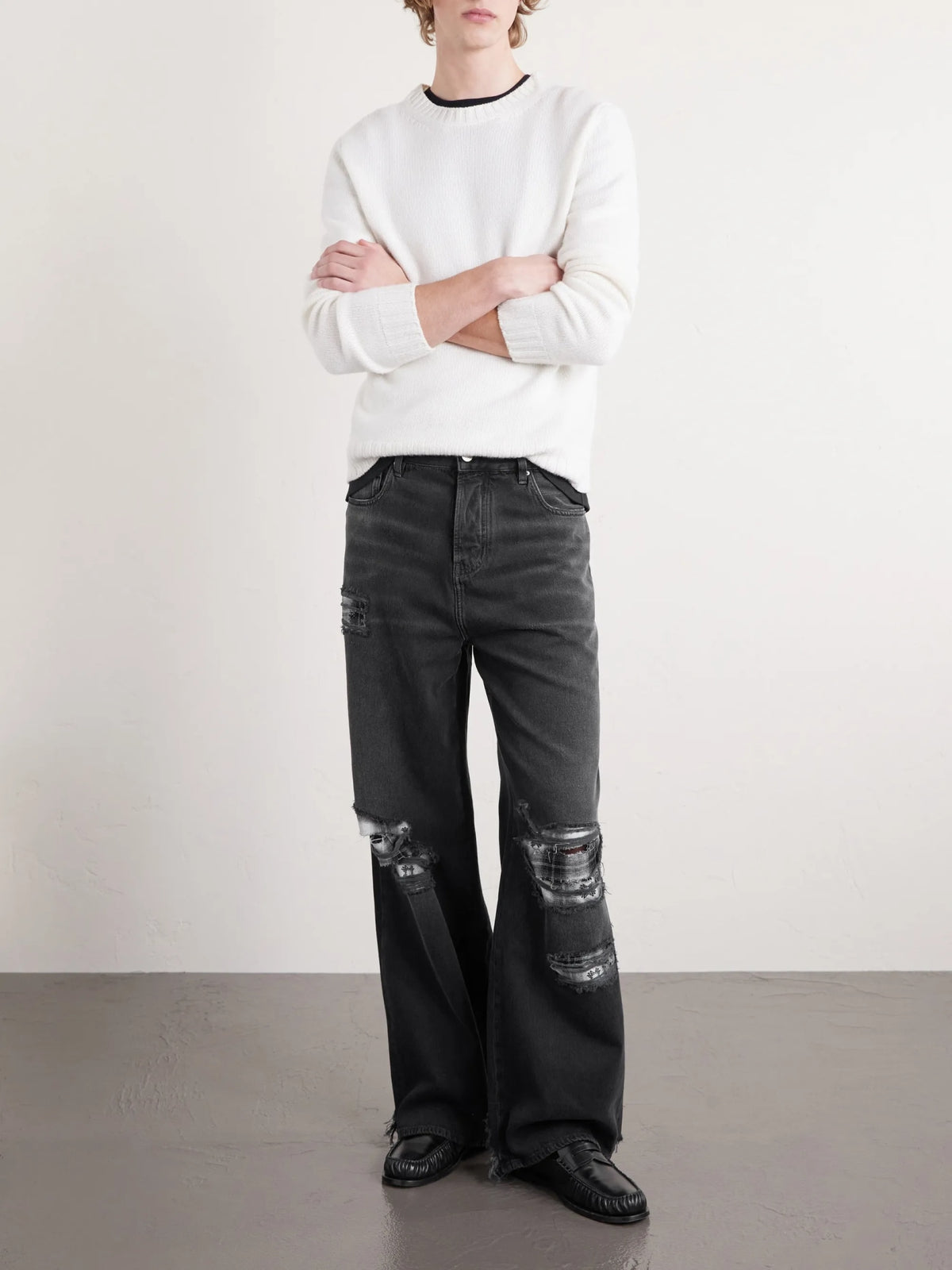 AMIRI DISTRESSED WIDE LEG FLANNELS JEANS
