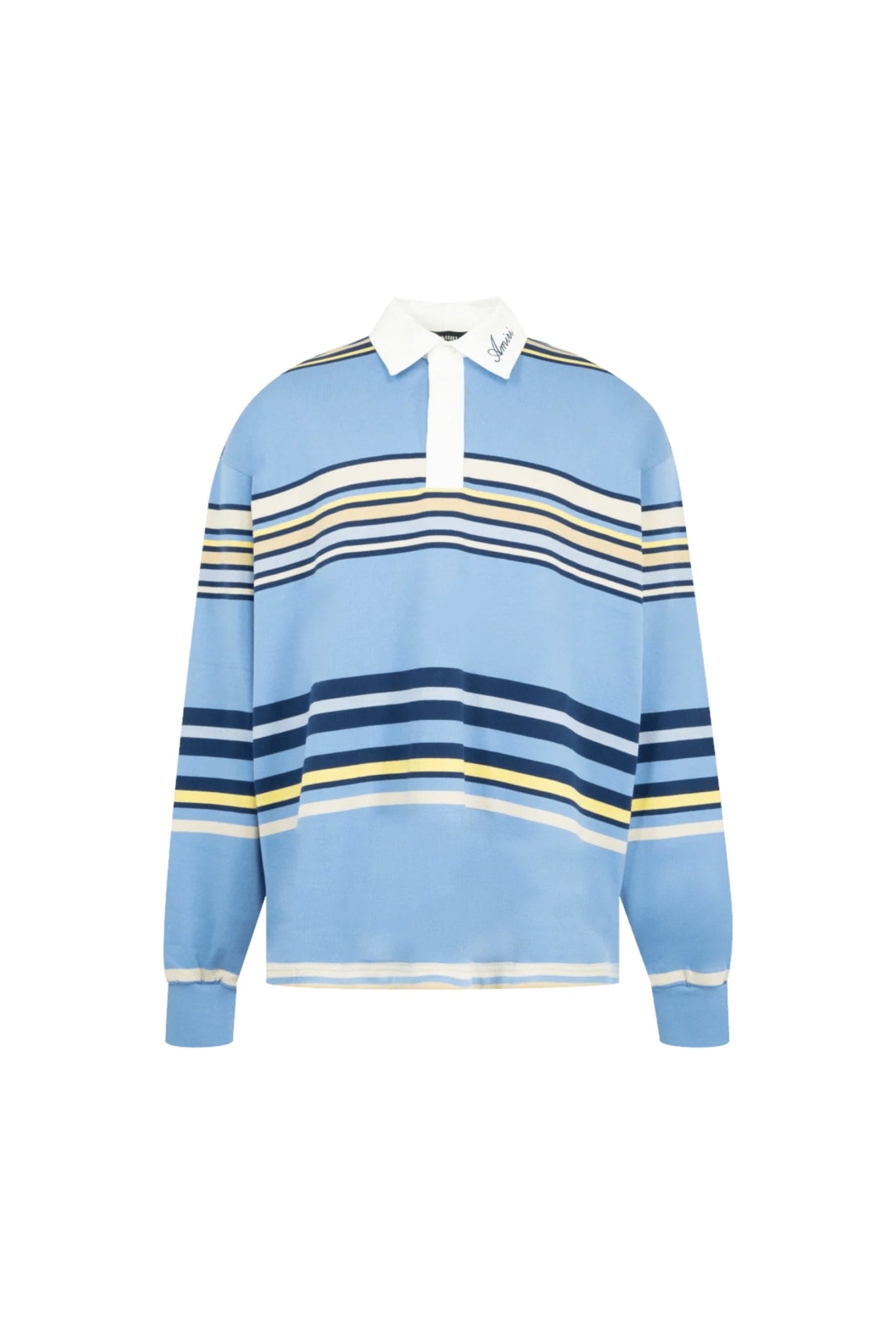 AMIRI MULTI STRIPE LONG SLEEVE POLO BLUE