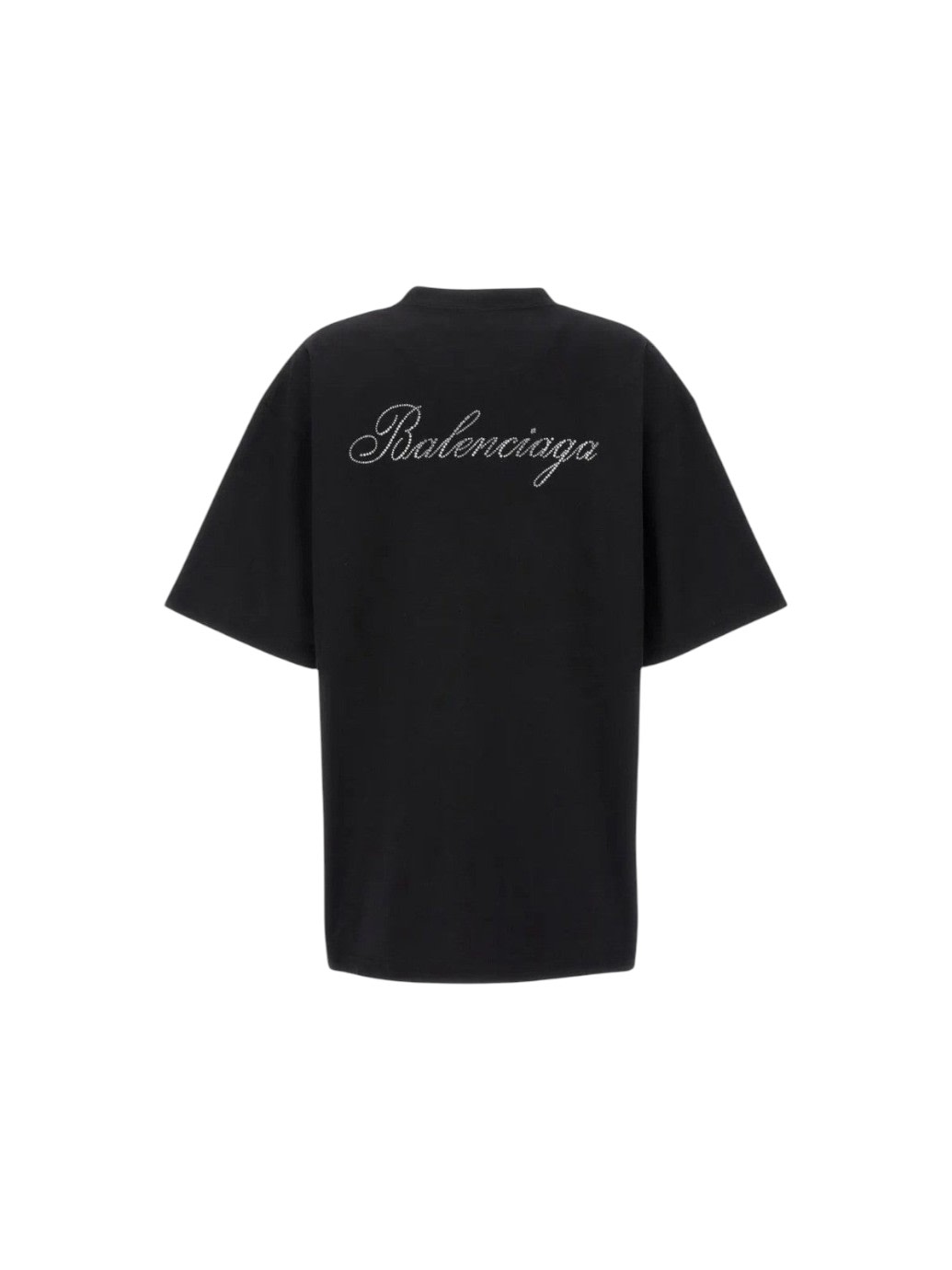 BALENCIAGA HANDWRITTEN RHINESTONE BACK BLACK T-SHIRT