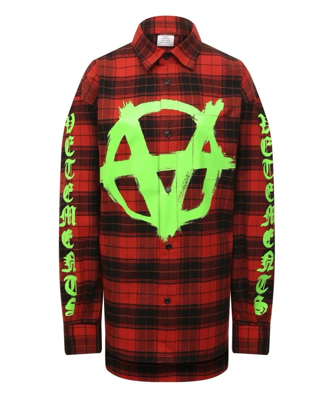 VETEMENTS ANARCHY CHECK-PRINT FLANNEL SHIRT RED GREEN