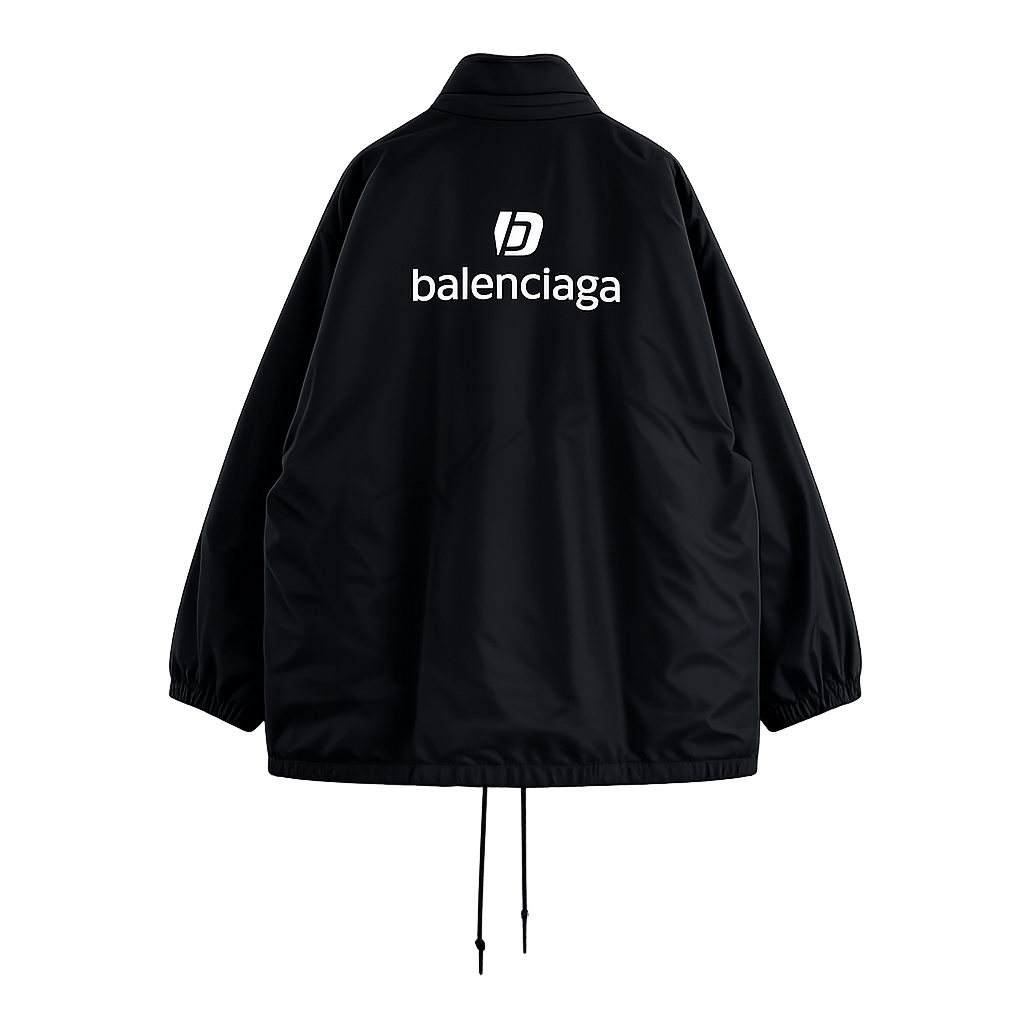 BALENCIAGA NYLON SOCCER MOTIF WINDBREAKER BLACK JACKET