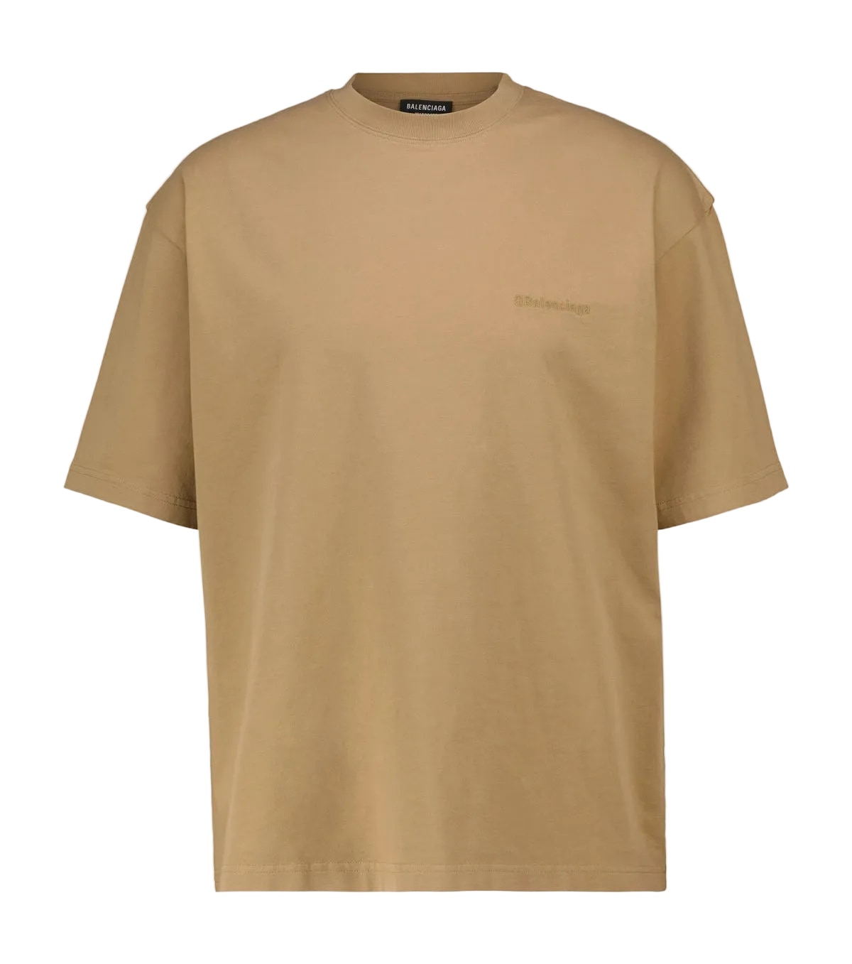 BALENCIAGA EMBROIDERED MINI LOGO T-SHIRT CAMEL