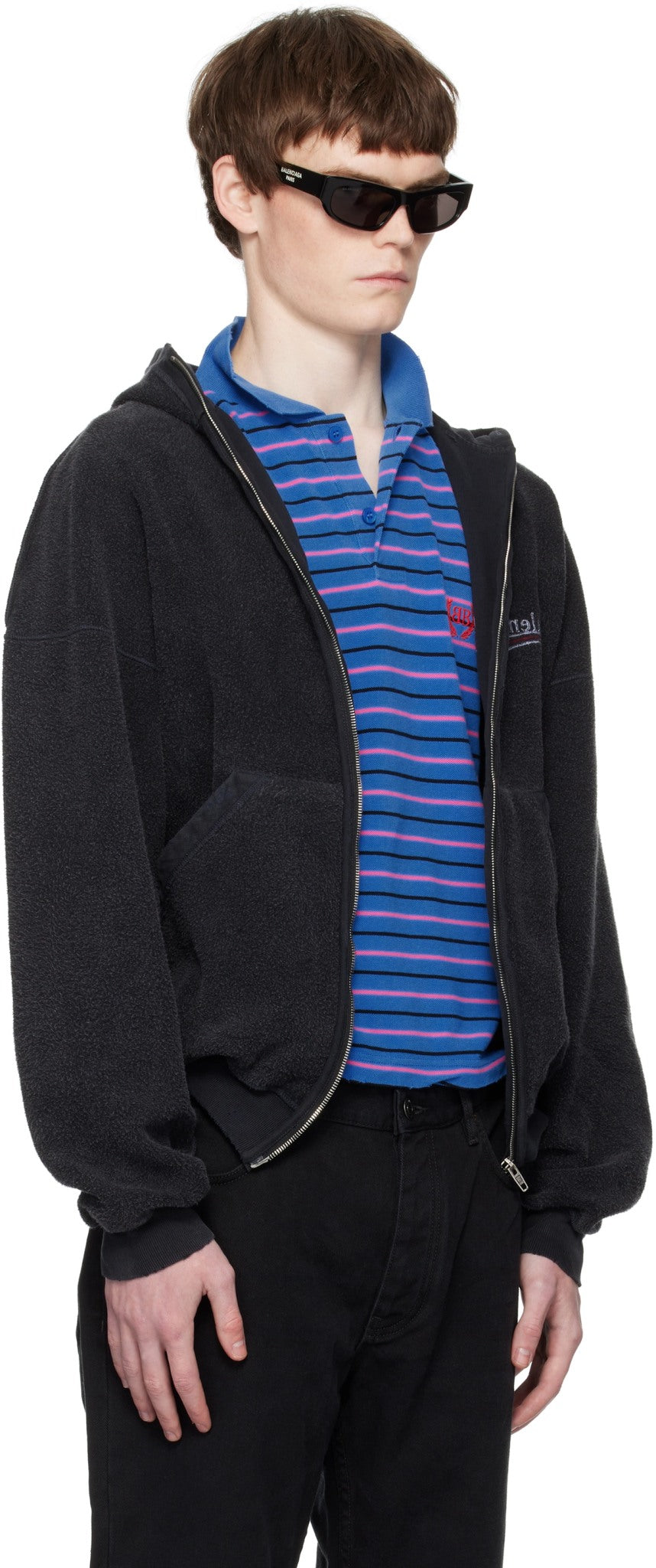 BALENCIAGA BLACK POLITICAL CAMPAIGN INSIDE-OUT ZIP-UP HOODIE