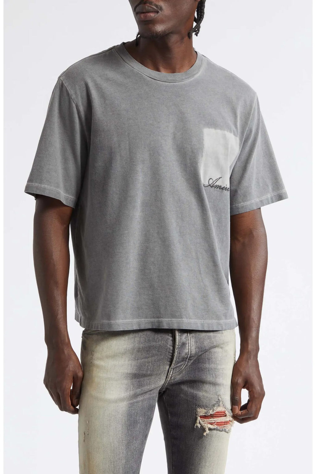 AMIRI FADED GREY POCKET BOX T-SHIRT