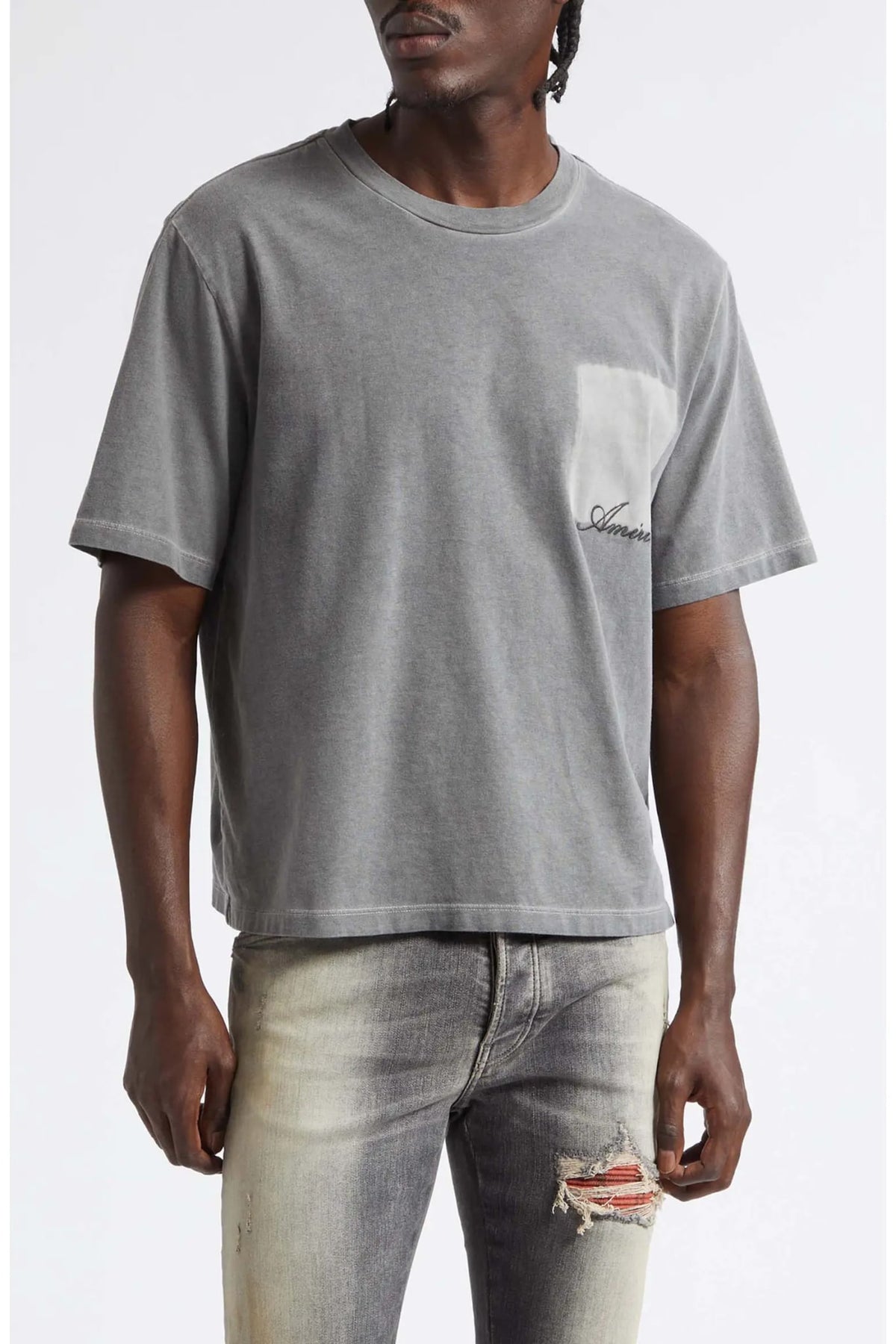 AMIRI FADED GREY POCKET BOX T-SHIRT