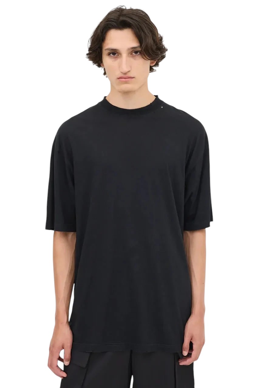 BALENCIAGA NECK EMBROIDERED LOGO BLACK T-SHIRT