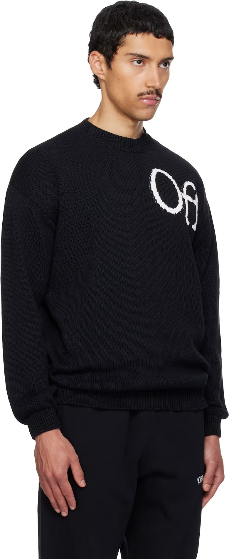 OFF WHITE BLACK 'OW' SHARED LOGO KNIT CREWNECK SWEATER