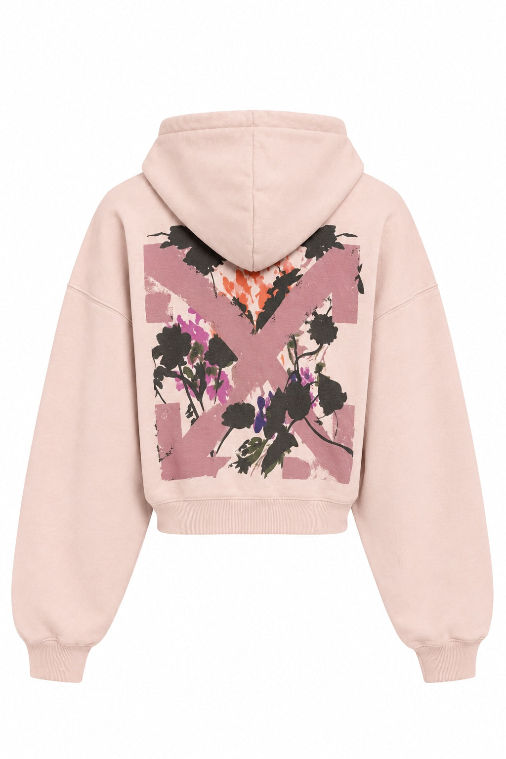 OFF WHITE FLOWER ARROW CROP HOODIE PEACH