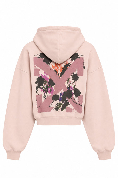 OFF WHITE FLOWER ARROW CROP HOODIE PEACH