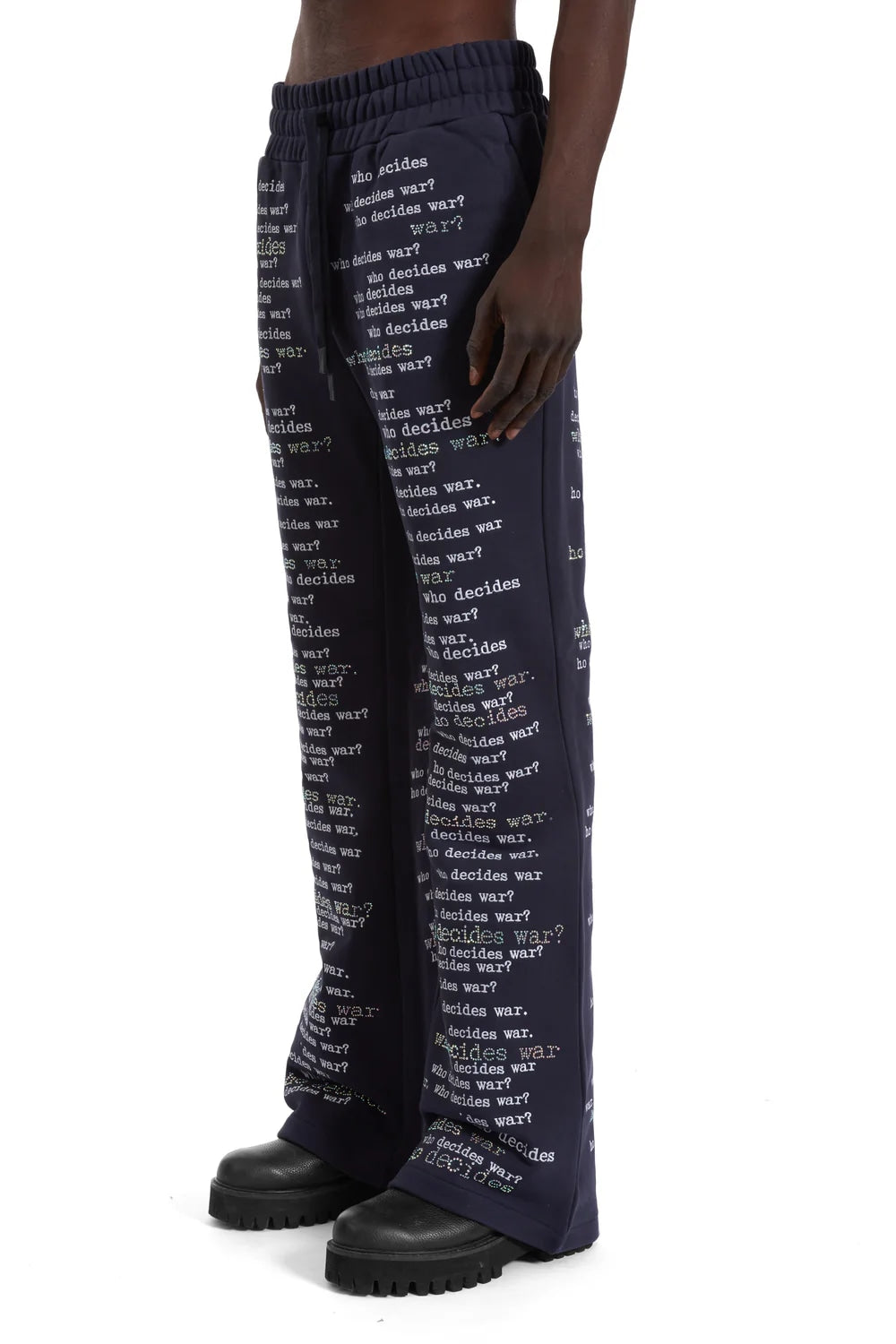 WHO DECIDES WAR WDW SCRIPTURE SWEATPANTS NAVY RHINESTONES
