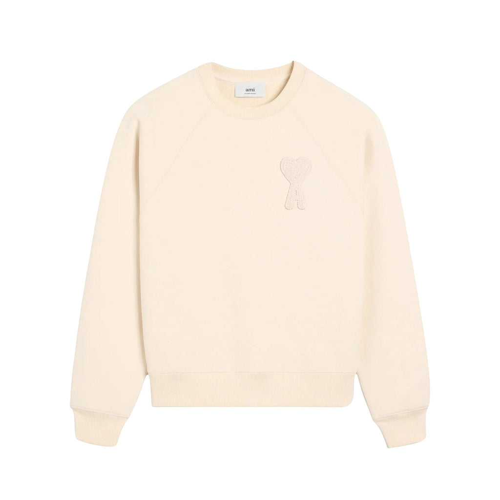 AMI PARIS PATCH HEART NUDE CREWNECK WHITE CREAM