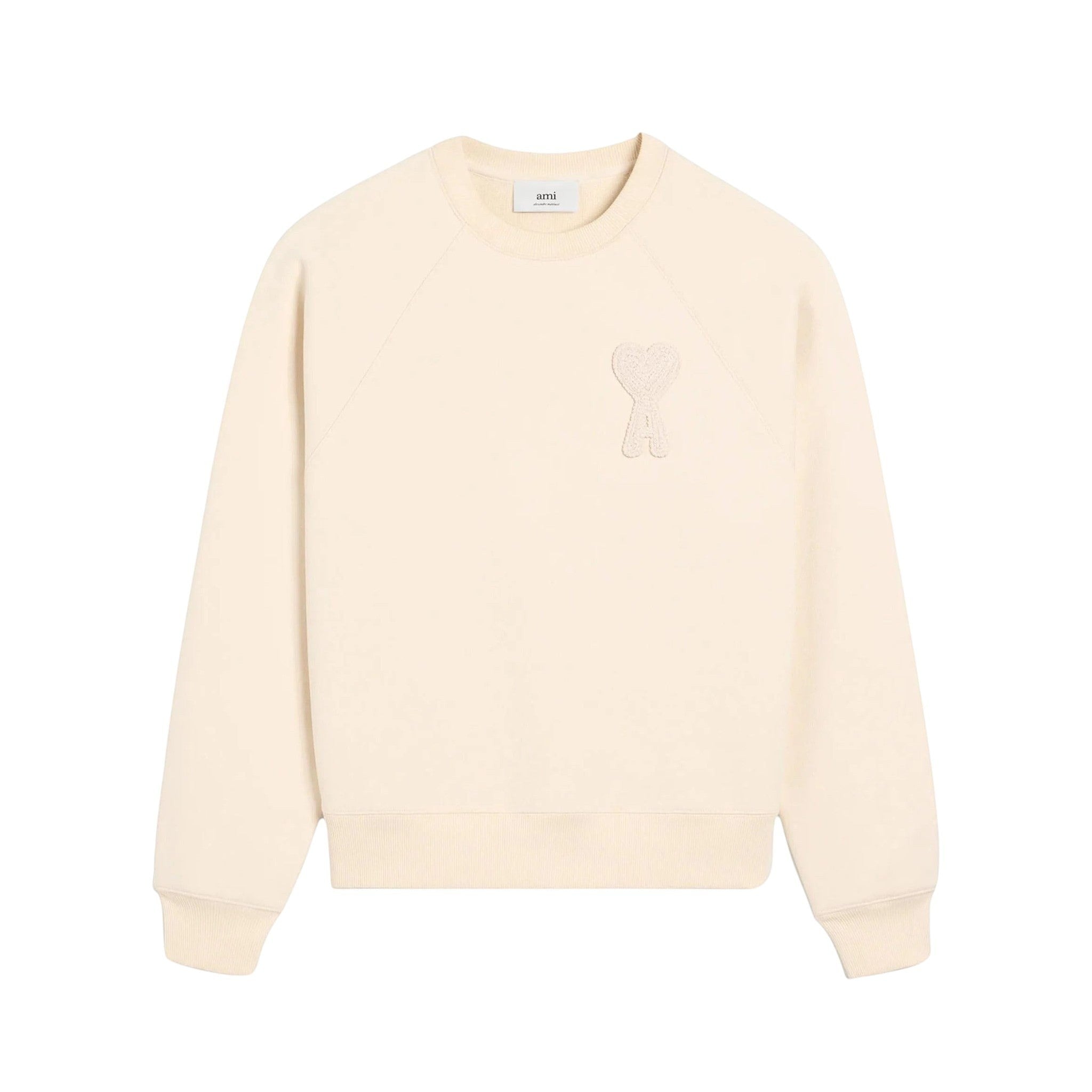 AMI PARIS PATCH HEART NUDE CREWNECK WHITE CREAM