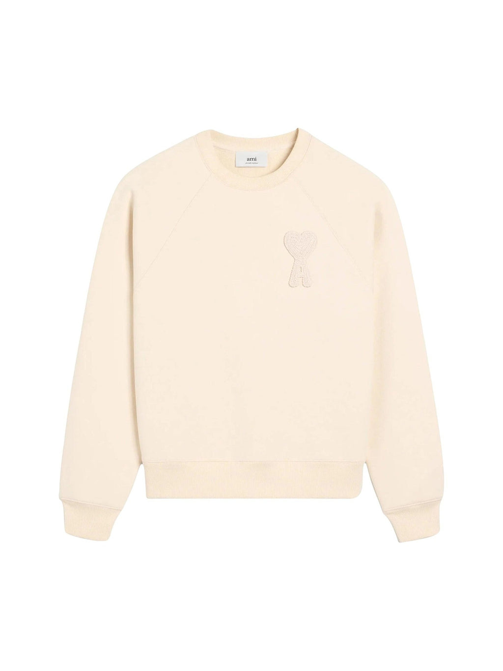 AMI PARIS PATCH HEART NUDE CREWNECK WHITE CREAM