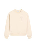 AMI PARIS PATCH HEART NUDE CREWNECK WHITE CREAM