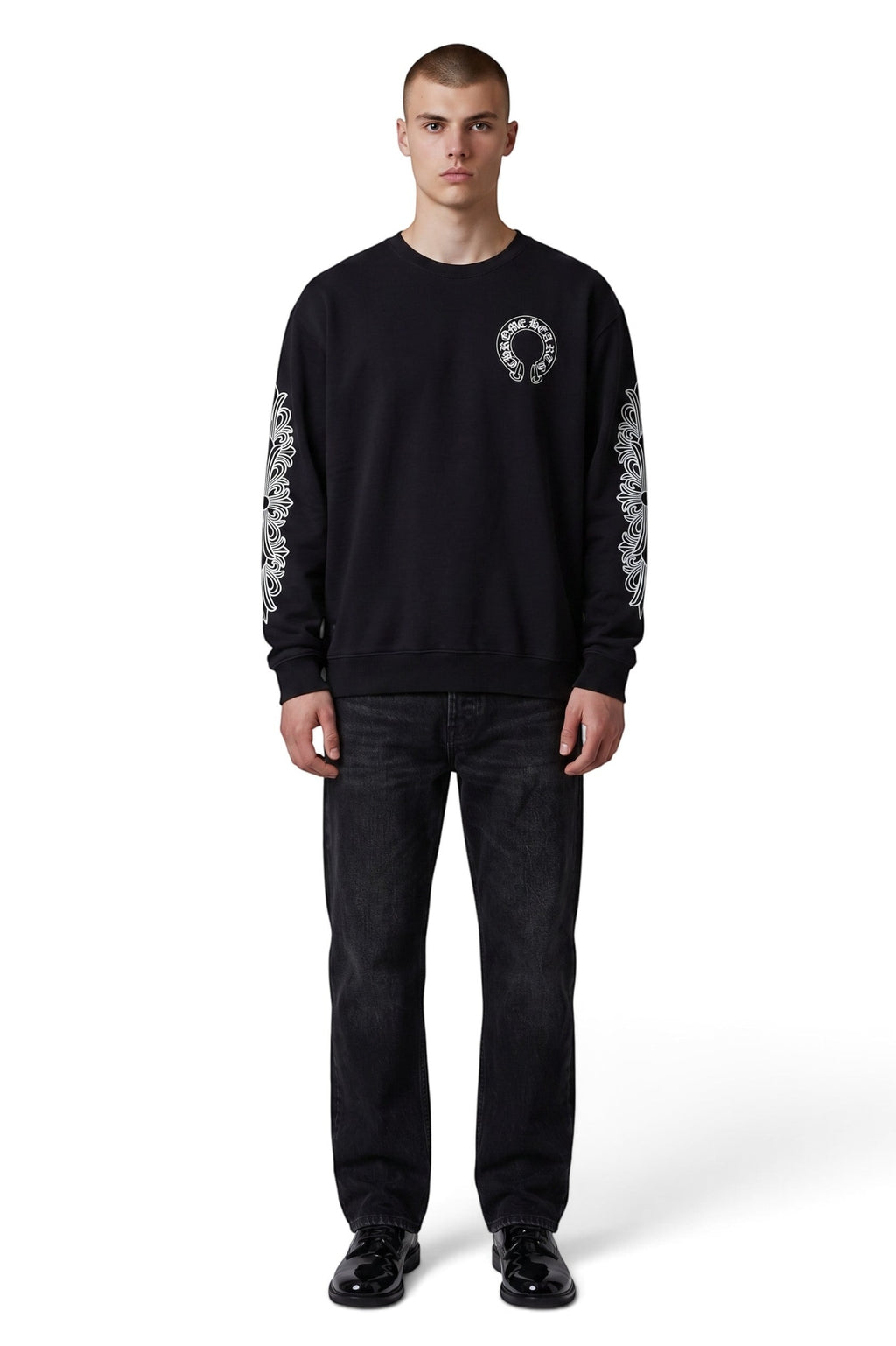 CHROME HEARTS HORSESHOE CREWNECK BLACK FLORAL