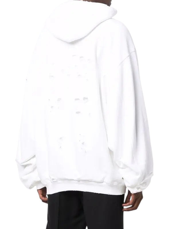 BALENCIAGA CAPS DESTROYED OVERSIZE FIT HOODIE WHITE/BLACK