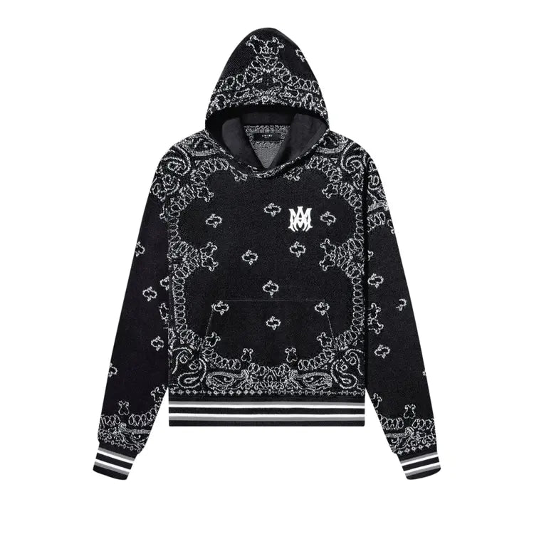 AMIRI BANDANA KNIT HOODIE BLACK