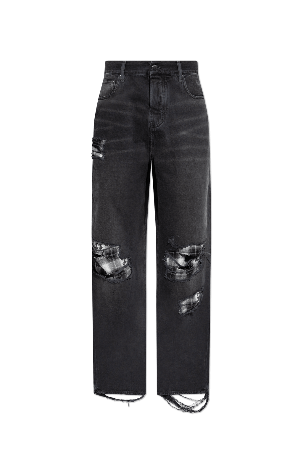 AMIRI DISTRESSED WIDE LEG FLANNELS JEANS