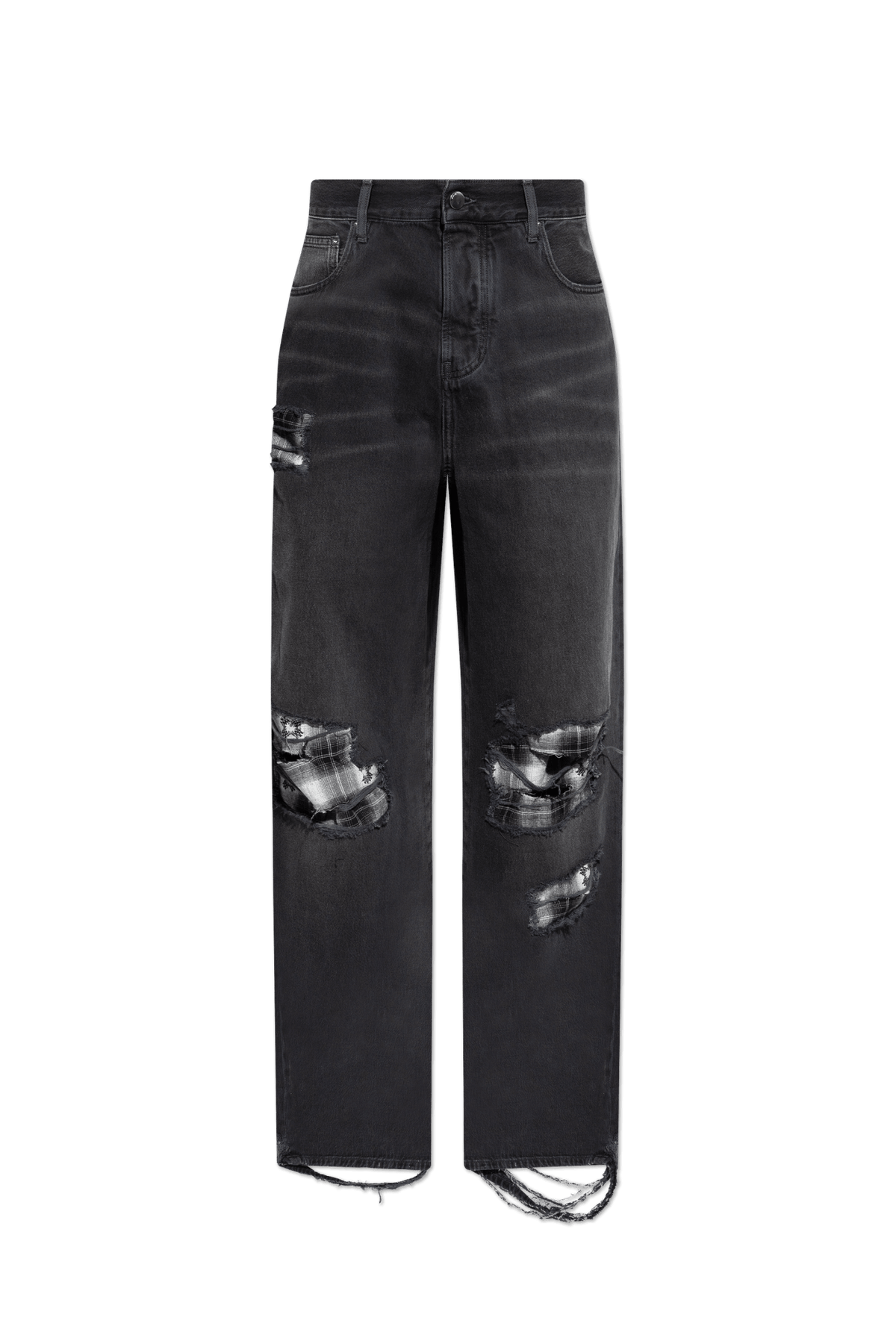 AMIRI DISTRESSED WIDE LEG FLANNELS JEANS