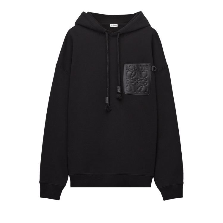 LOEWE ANAGRAM LEATHER POCKET HOODIE BLACK