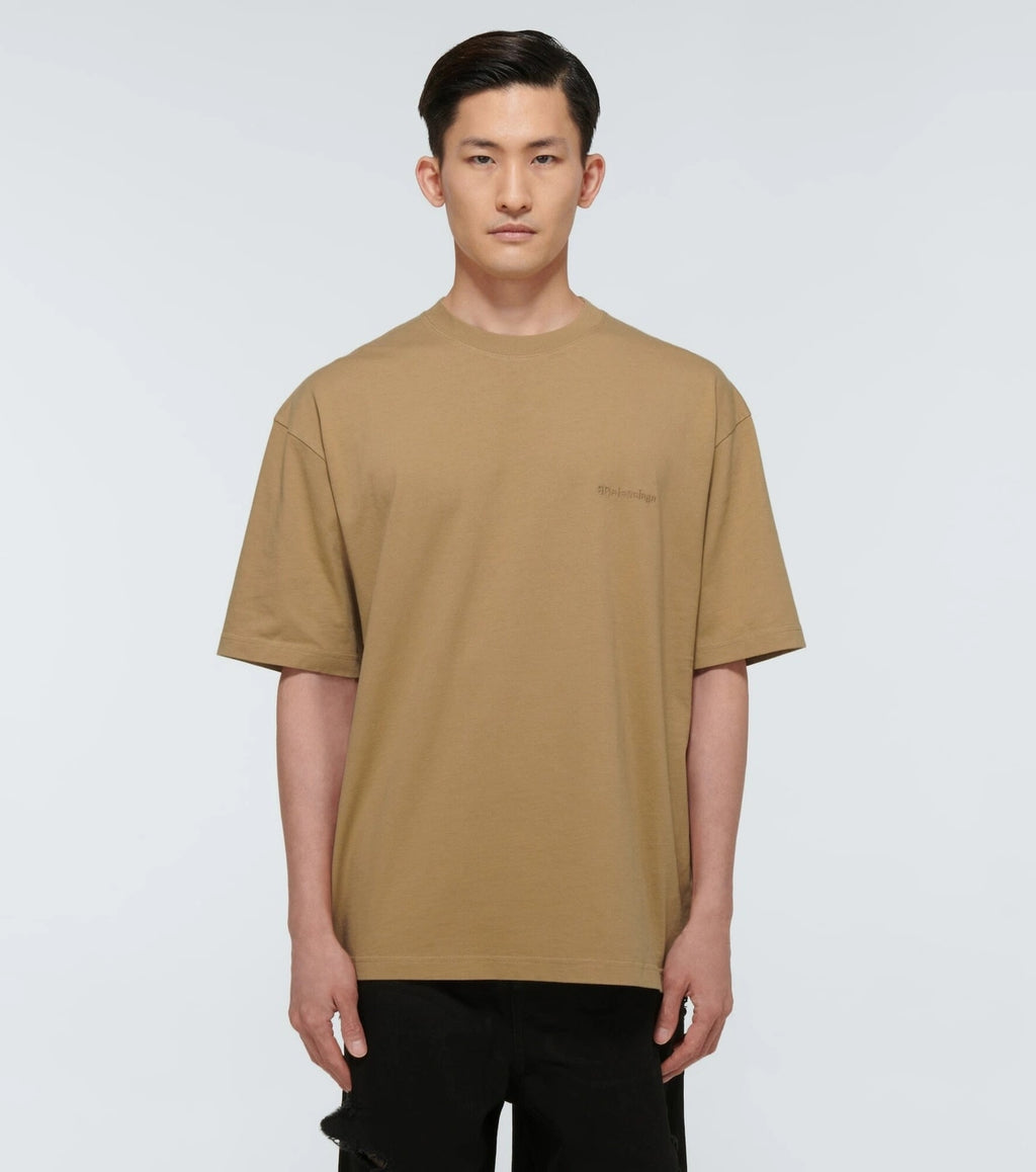 BALENCIAGA EMBROIDERED MINI LOGO T-SHIRT CAMEL