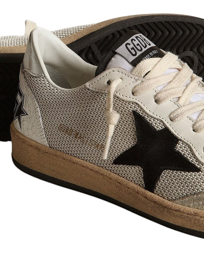  GOLDEN GOOSE BALL STAR SUEDE STAR LAMINATED HEEL LIGHT SILVER BLACK WHITE