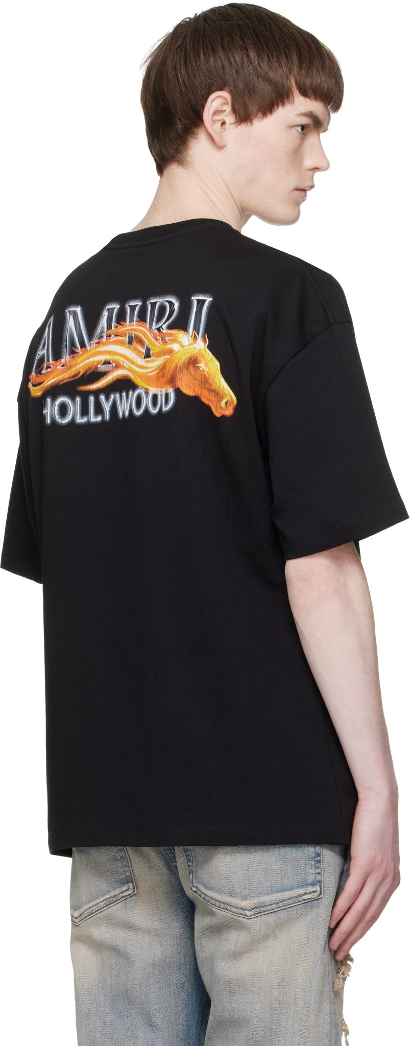 AMIRI HOLLYWOOD HORSE PRINTED T-SHIRT BLACK