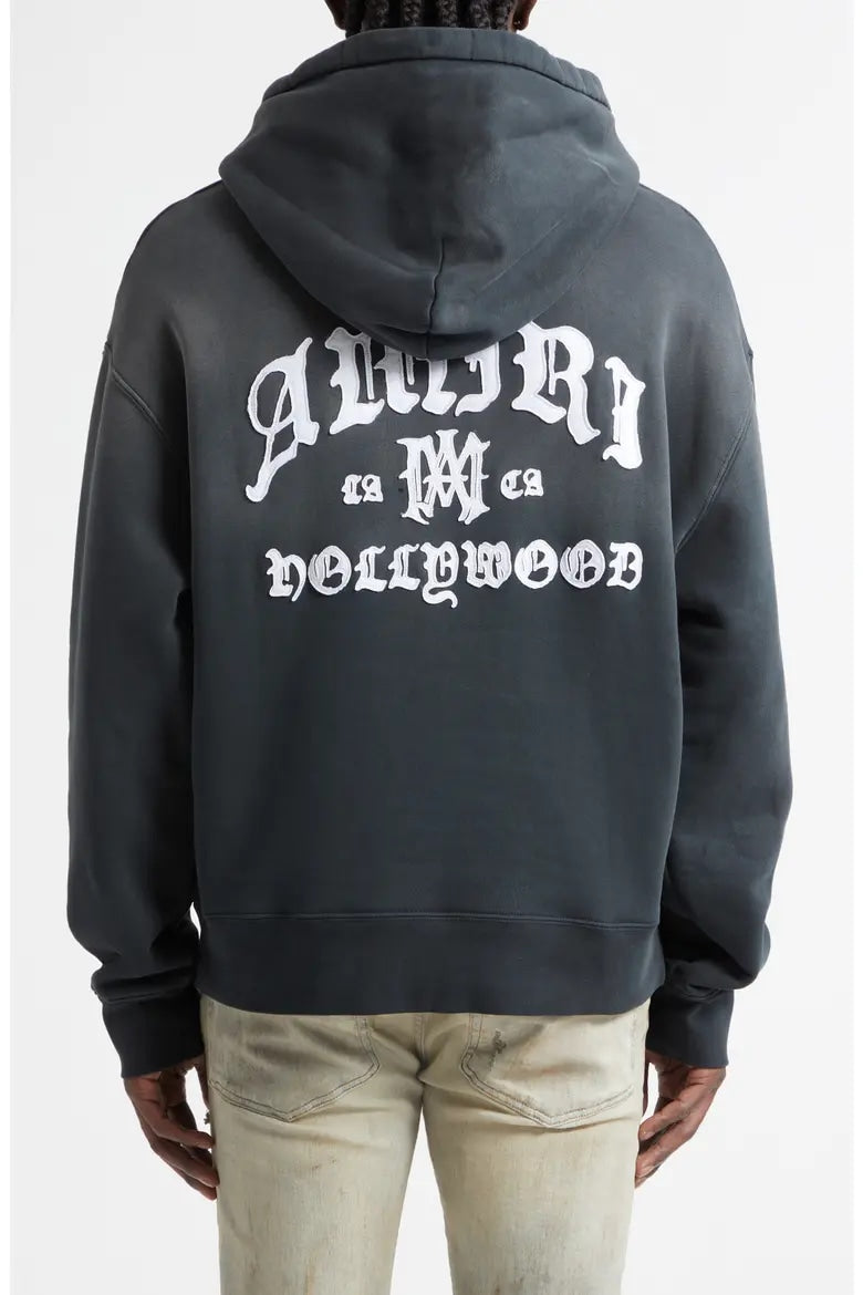 AMIRI LOGO PRINTED HOLLYWOOD HOODIE WASHED BLACK