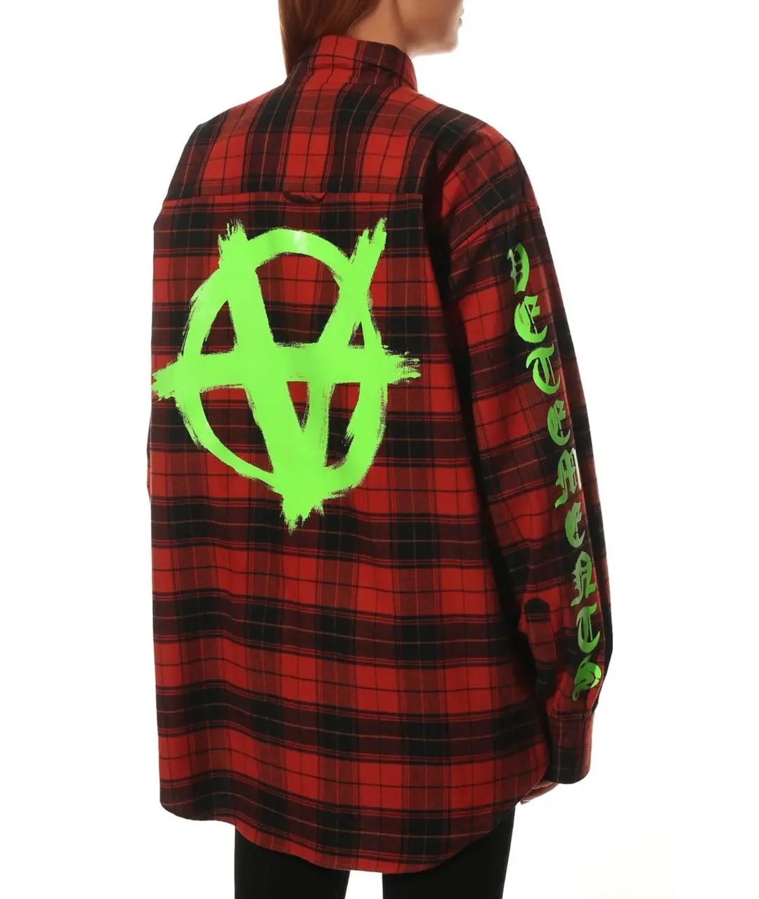 VETEMENTS ANARCHY CHECK-PRINT FLANNEL SHIRT RED GREEN